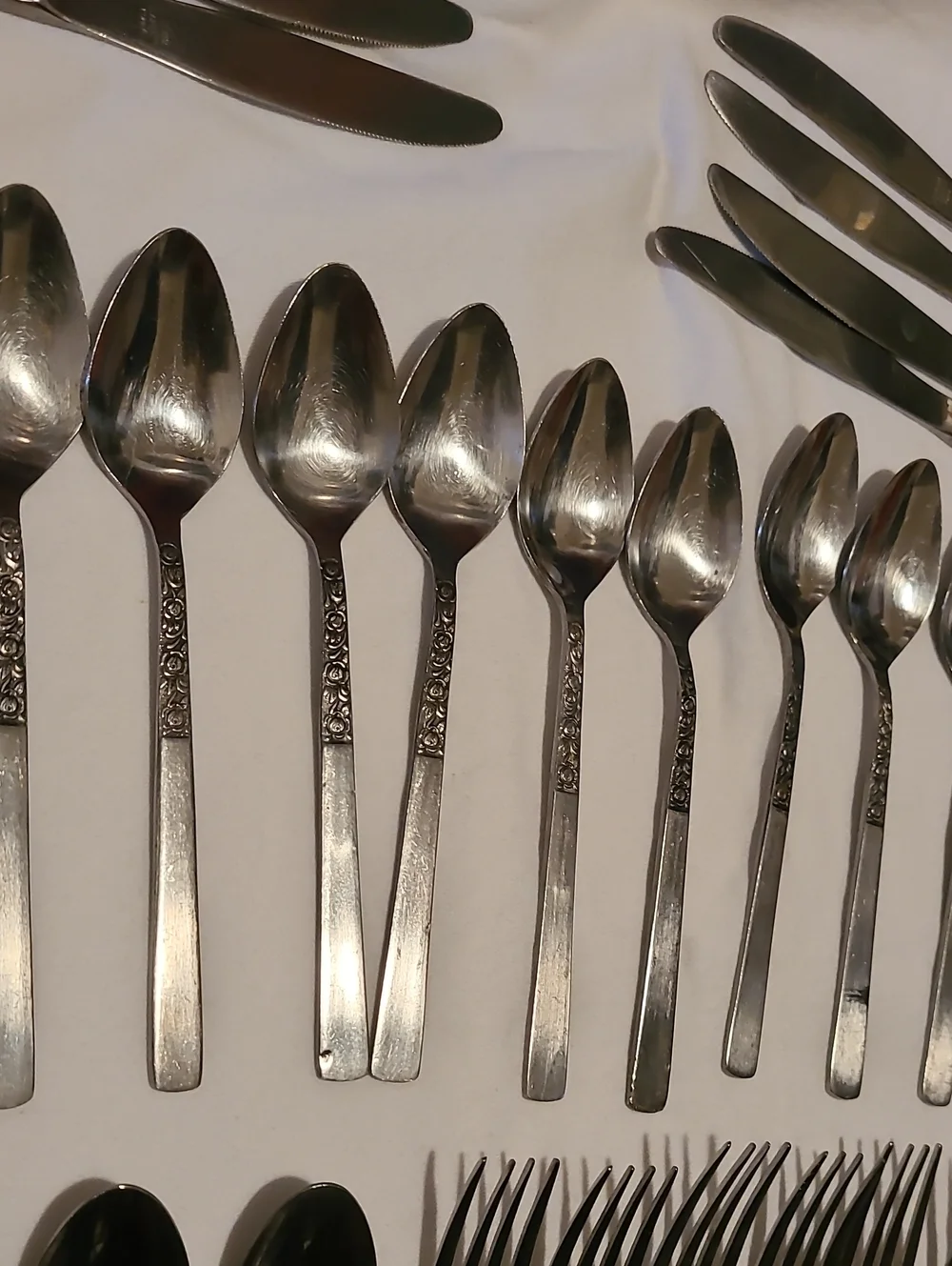 Vintage National Stainless Korea Rose Serenade, 45 pc Flatware Floral Scroll